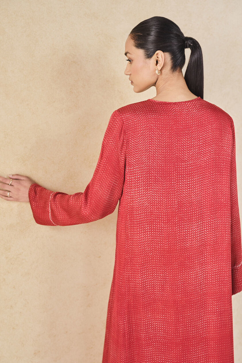 Rouge Handcrafted Ajrakh Kaftan - Red, Red, image 5